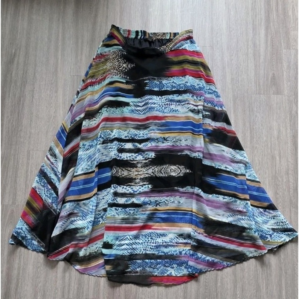 Mix Nouveau New York Multicolor Abstract Stripe Animal‎ Print Maxi Skirt Large